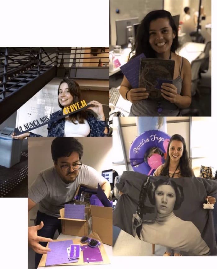 Nuestra equipo de atención con regalos y cartas enviados a clientes de Nu en Brasil: tecnología y atención humana, siempre. 