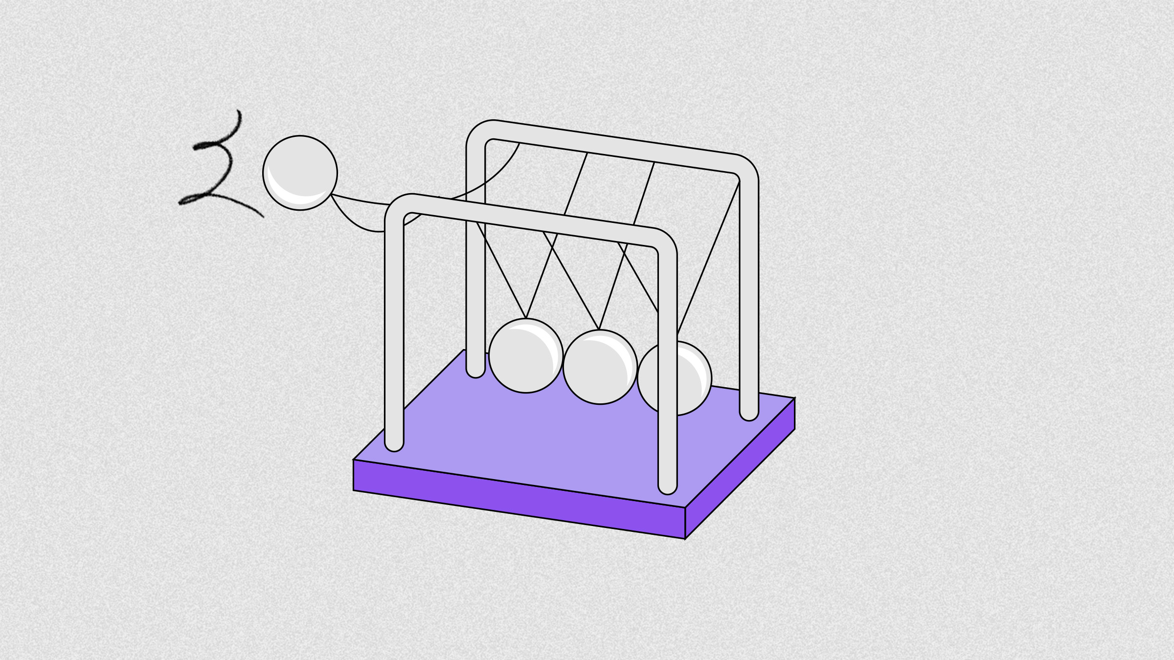 Un péndulo de newton con la base color morado sostiene cuatro pelotas grises en movimiento para recordarnos como aumentar la línea de crédito