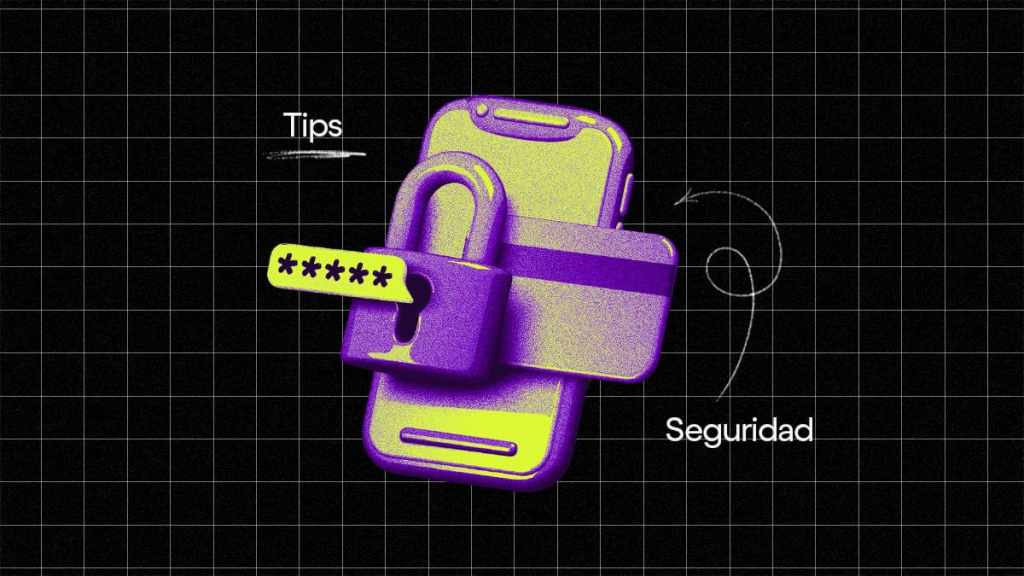 un candado sobre una tarjeta y un teléfono simbolizan tips de seguridad para cuidar la tarjeta de crédito
