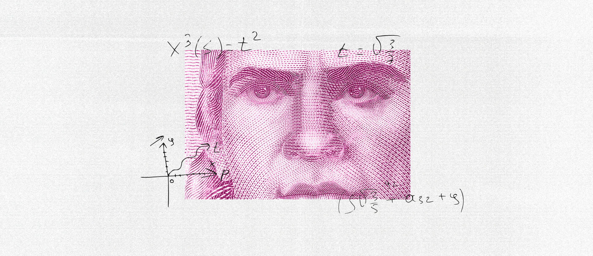 Close up del rostro de Morelos del billete de cincuenta enmarcado por cálculos matemáticos para representar cómo ahorrar dinero si gano poco.