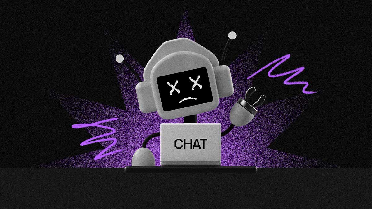 un robot infeliz sobre un fondo negro ilustra el ChatGPT pirata