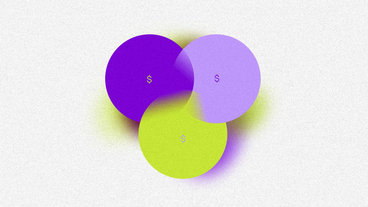 Tres círculos se superponen al estilo de una diagrama de Venn para ilustrar la inclusión financiera