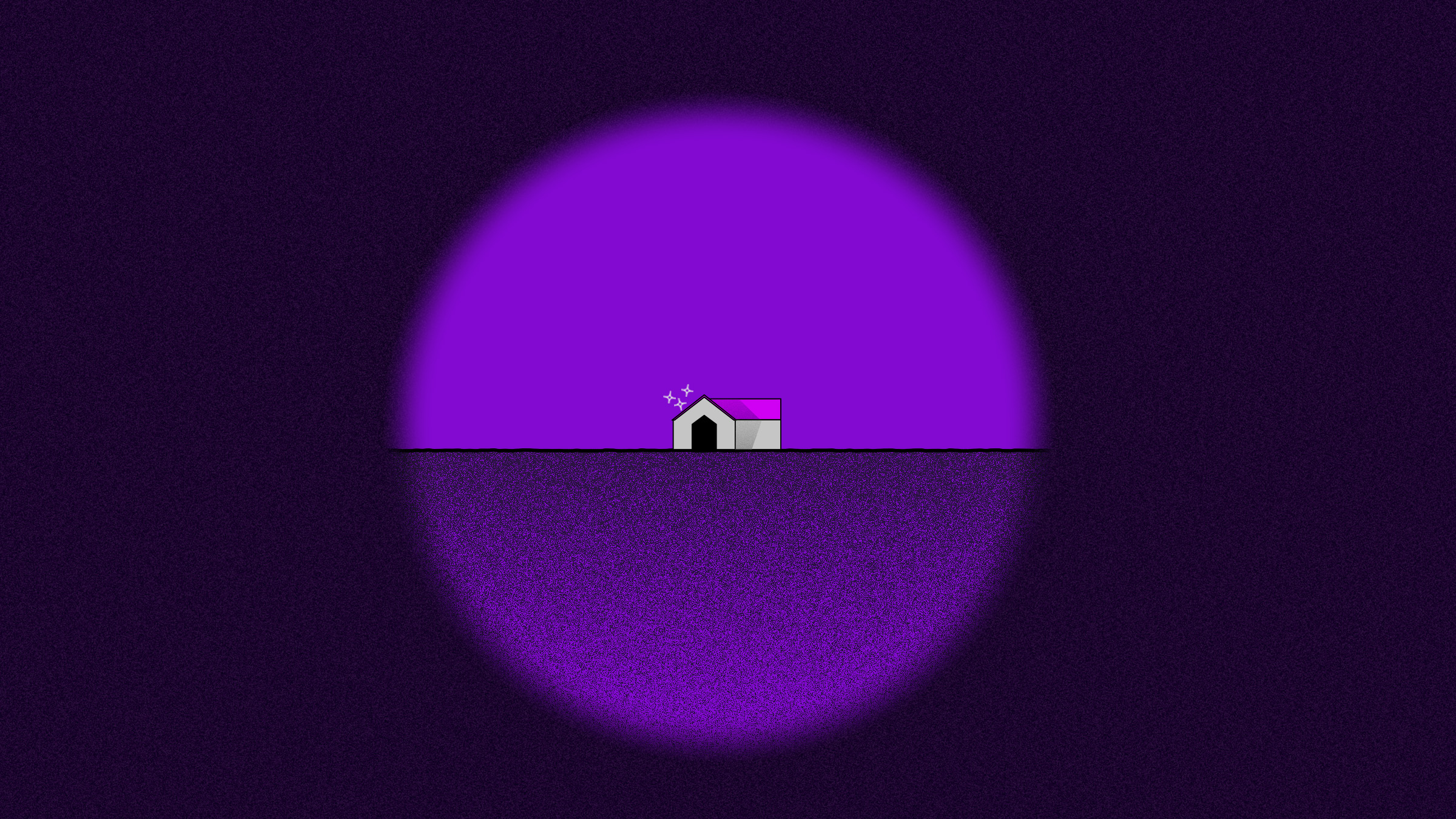 mirilla con una casa blanca en el horizonte de color morado inspira a pensar en los préstamos hipotecarios