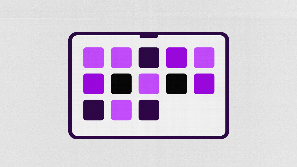 Simulación de dispositivo electrónico presenta iconos de aplicaciones en color morado y sugiere el gasto en aplicaciones