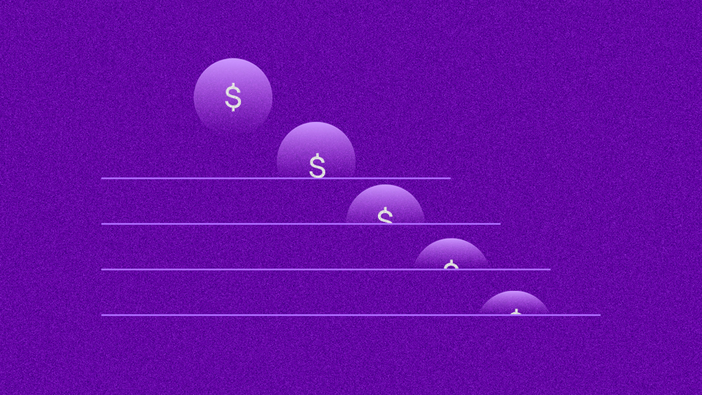 Esfera de color morado con símbolo de pesos asciende sobre varios niveles con fondo morado recordando la importancia del bienestar financiero