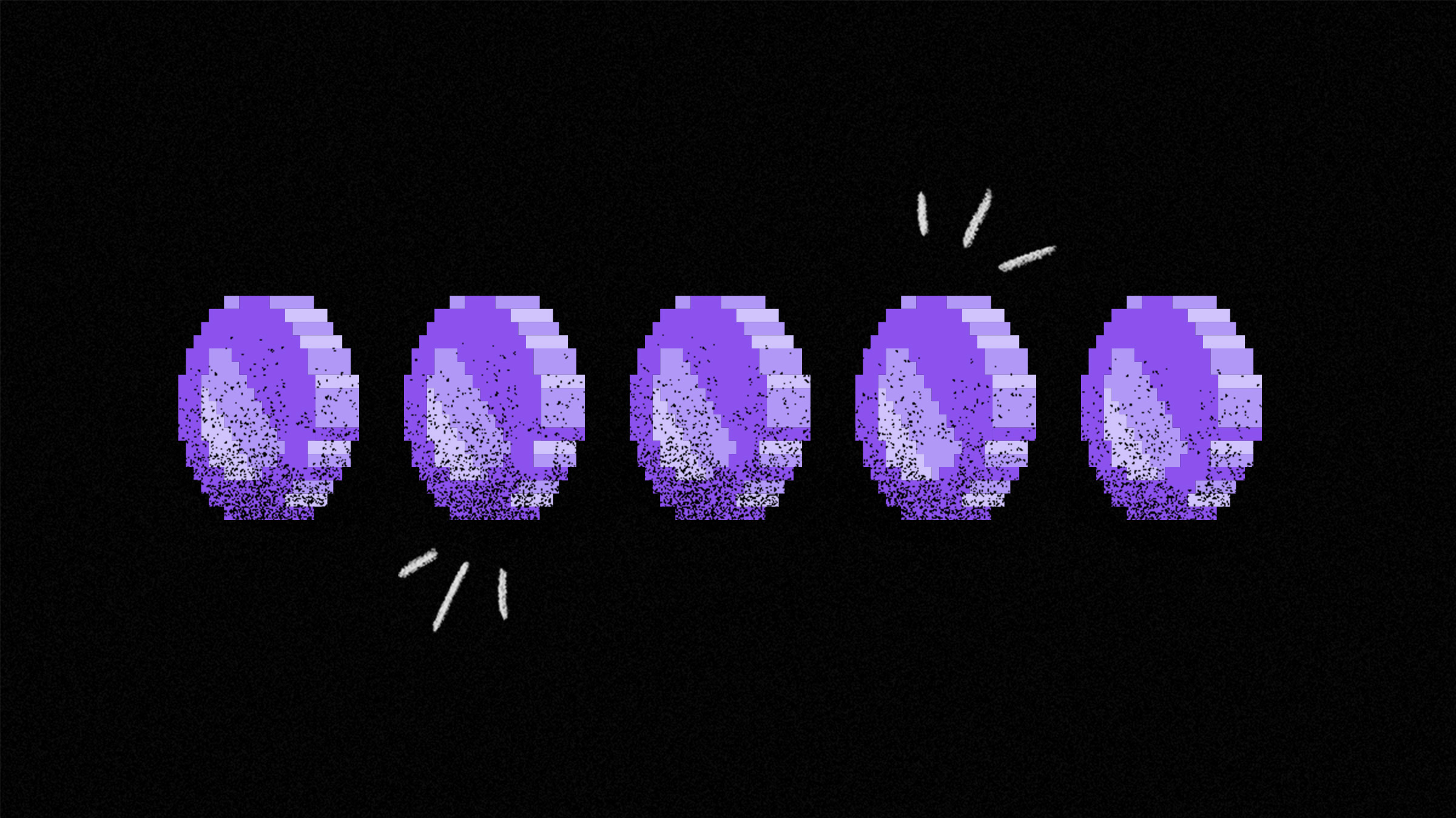 Cinco monedas digitales de color morado se sostienen frente a un limbo negro en formación horizontal para recordar la importancia de hacer un presupuesto para ocio y entretenimiento