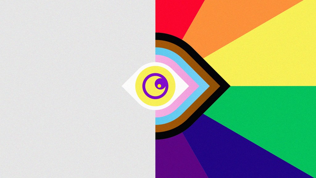 Un ojo simulado recrea detras de si la bandera del colectivo LGTB+ para celebrar un futuro de orgullo