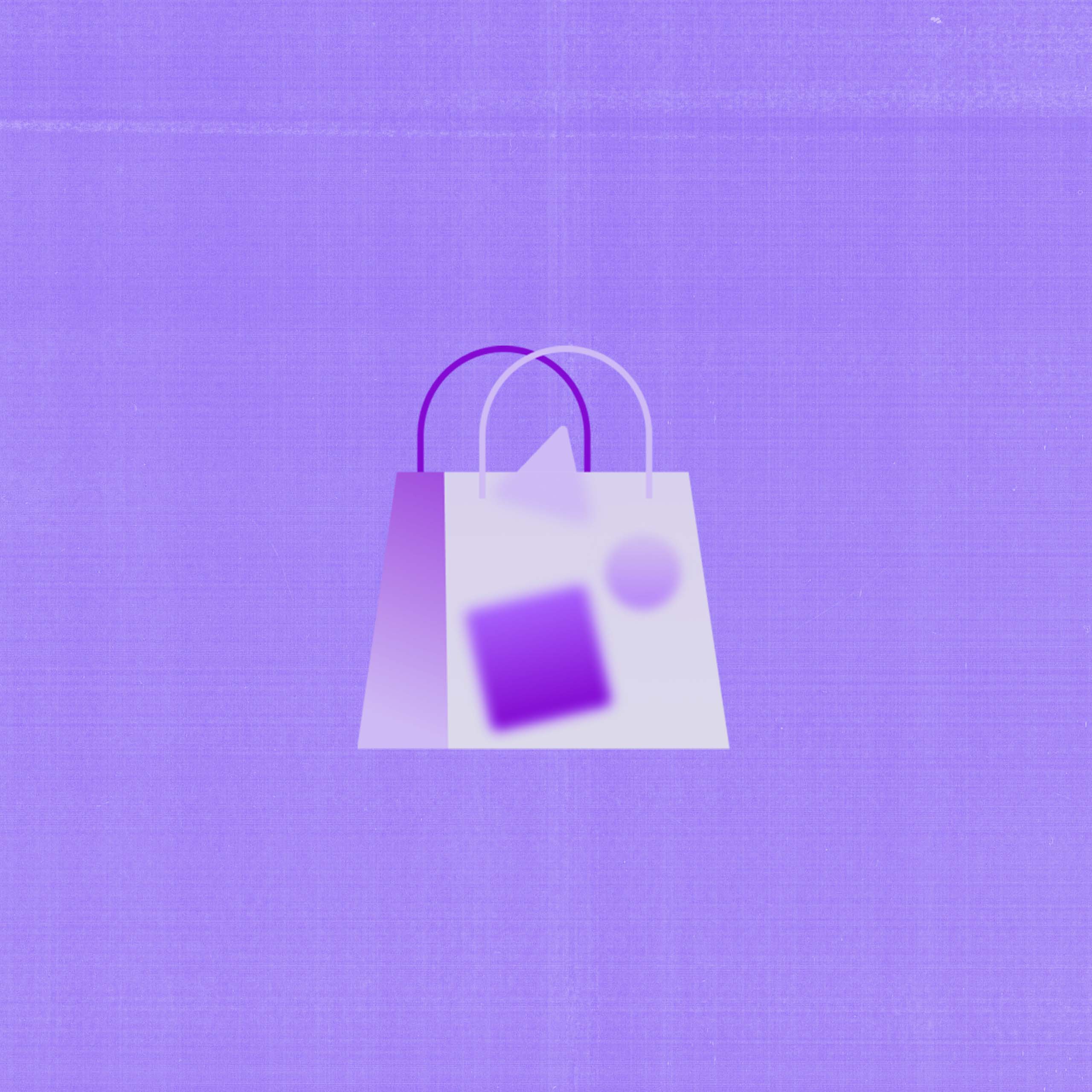 Una bolsa de regalo blanca con figuras moradas flota sobre un limbo color lila para recordar la importancias de los regalos con valor