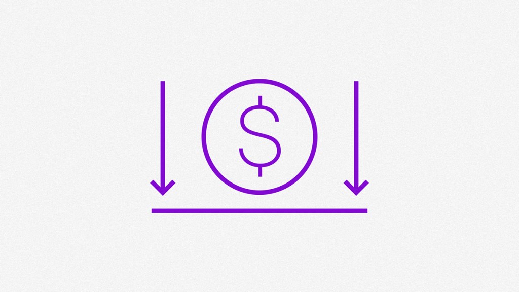 una moneda simulada con el puro contorno en color morado es acompañada de dos flechas que van ahacia abajo indicando cuánto tarda en aparecer un reembolso en Nu